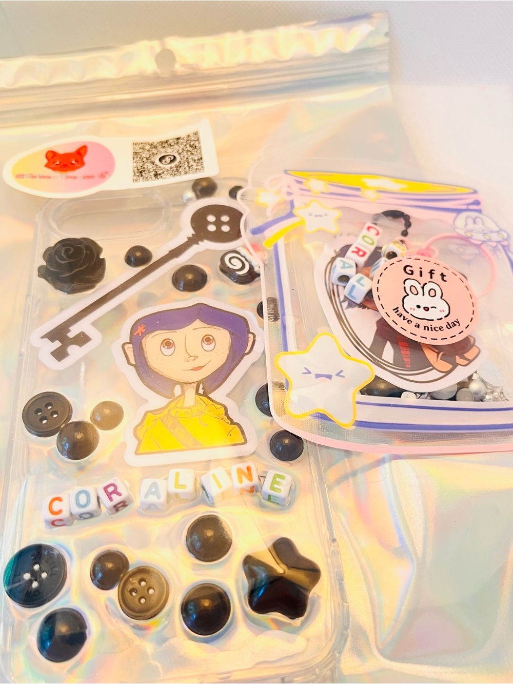 Hand Crafted Resin Coraline Phone Case with Black Accents - Picture 8 of 10